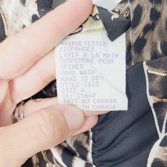 Bali Women's Black & Brown Leopard Print Sleeveless Round Neck Midi Dress Size 6 - Picture 9 of 12